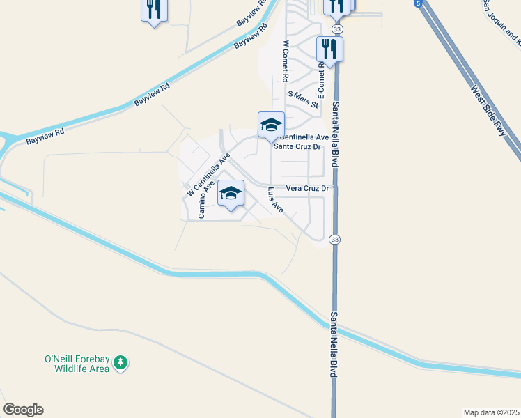 map of restaurants, bars, coffee shops, grocery stores, and more near 13721 Santa Lucia Drive in Santa Nella