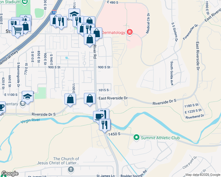 map of restaurants, bars, coffee shops, grocery stores, and more near 1300 East 950 South in St. George