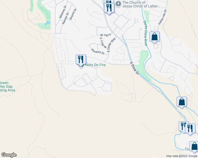 map of restaurants, bars, coffee shops, grocery stores, and more near 1845 West Canyon View Drive in St. George