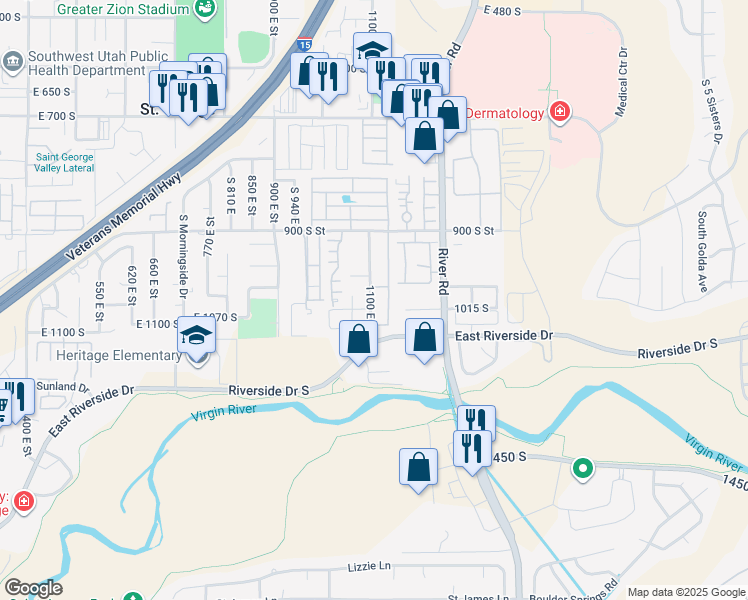 map of restaurants, bars, coffee shops, grocery stores, and more near in St. George