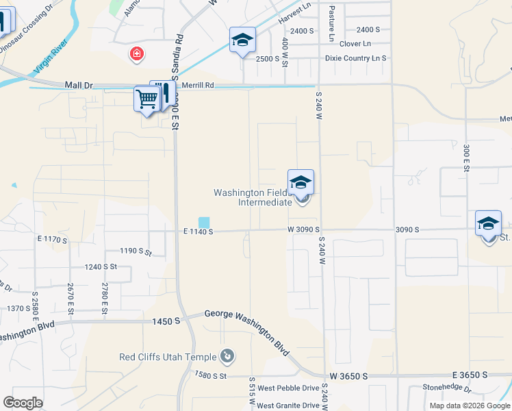 map of restaurants, bars, coffee shops, grocery stores, and more near E 1130 S in St. George