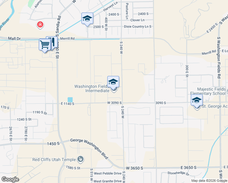 map of restaurants, bars, coffee shops, grocery stores, and more near 1862-1992 South 240 West in St. George