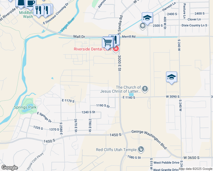map of restaurants, bars, coffee shops, grocery stores, and more near 2904 Stonedale Drive in St. George
