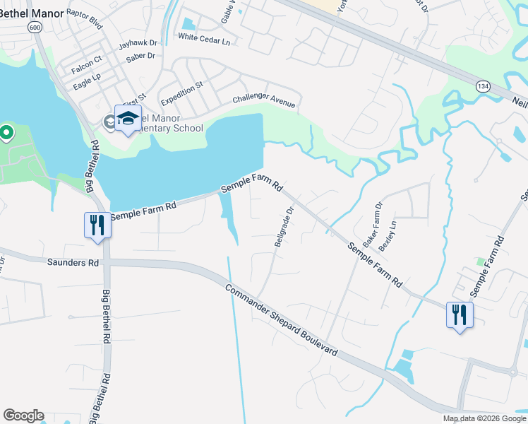 map of restaurants, bars, coffee shops, grocery stores, and more near 8 Cinnamon Court in Hampton