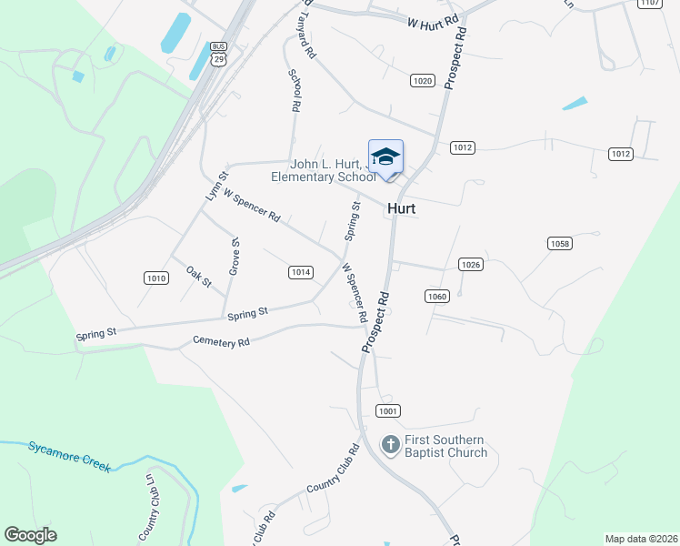 map of restaurants, bars, coffee shops, grocery stores, and more near 101-199 County Road 1001 in Hurt