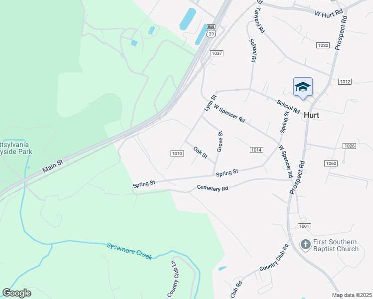 map of restaurants, bars, coffee shops, grocery stores, and more near 602 Lynn Street in Hurt