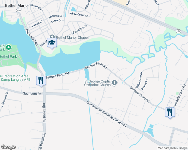 map of restaurants, bars, coffee shops, grocery stores, and more near 14 Peppermint Way in Hampton