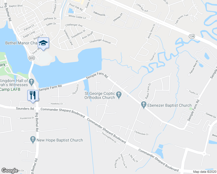 map of restaurants, bars, coffee shops, grocery stores, and more near 8 Cinnamon Court in Hampton