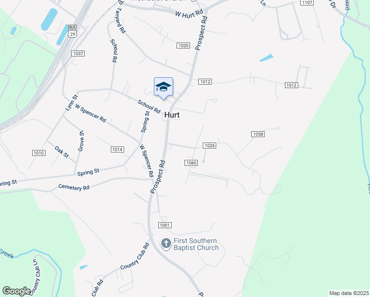 map of restaurants, bars, coffee shops, grocery stores, and more near 105-109 Longview Road in Hurt