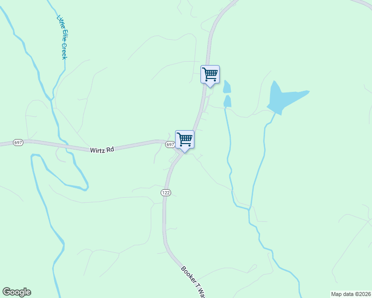 map of restaurants, bars, coffee shops, grocery stores, and more near 6045 Booker T Washington Highway in Wirtz