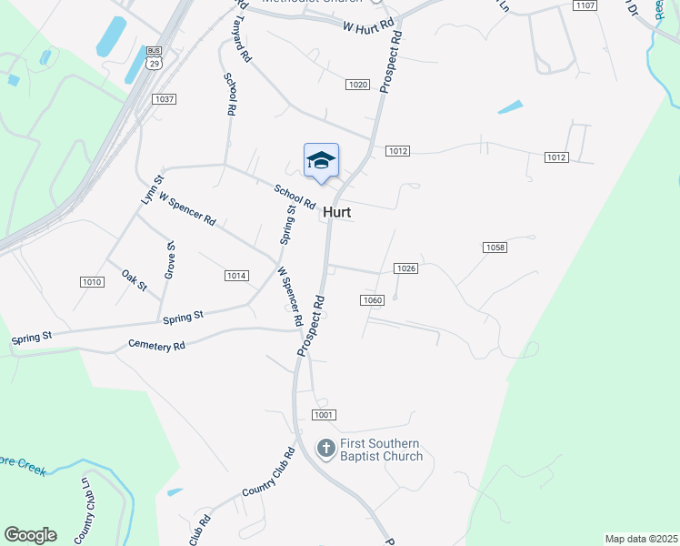map of restaurants, bars, coffee shops, grocery stores, and more near 105 Longview Road in Hurt