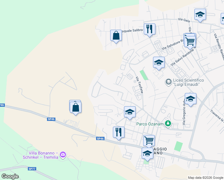 map of restaurants, bars, coffee shops, grocery stores, and more near 63 Via Monti Nebrodi in Siracusa
