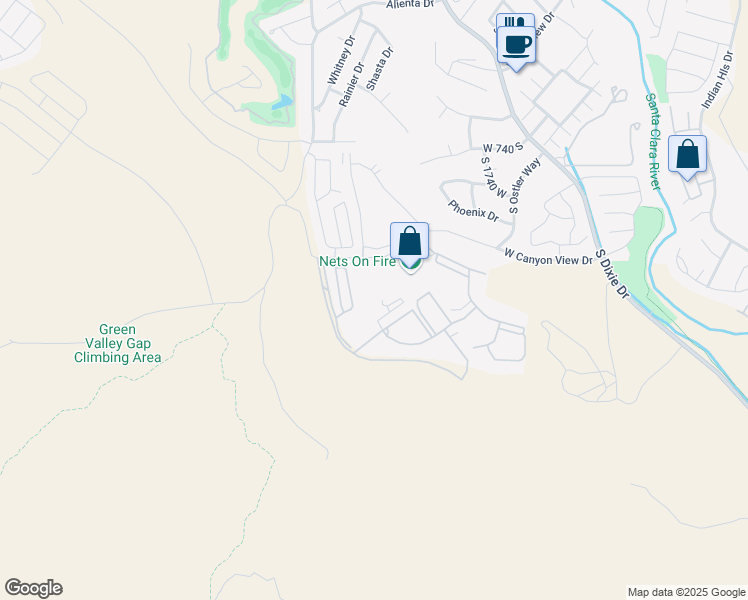 map of restaurants, bars, coffee shops, grocery stores, and more near 1999 West Canyon View Drive in St. George