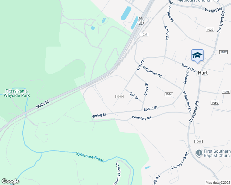 map of restaurants, bars, coffee shops, grocery stores, and more near 609 Lynn Street in Hurt