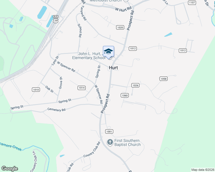 map of restaurants, bars, coffee shops, grocery stores, and more near 503 Prospect Road in Hurt