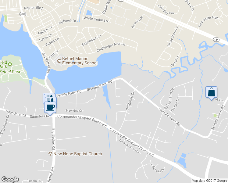 map of restaurants, bars, coffee shops, grocery stores, and more near 12 Peppermint Way in Hampton