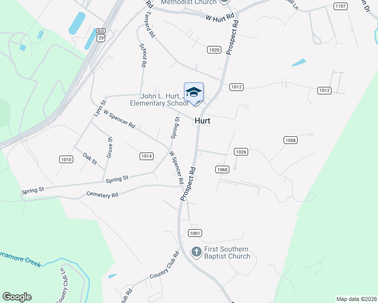 map of restaurants, bars, coffee shops, grocery stores, and more near 503 Prospect Road in Hurt