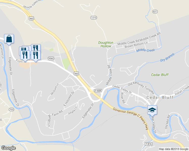 map of restaurants, bars, coffee shops, grocery stores, and more near 161 Lawson Lane in Cedar Bluff