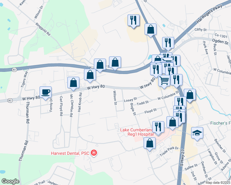 map of restaurants, bars, coffee shops, grocery stores, and more near 101 Wilson Street in Somerset