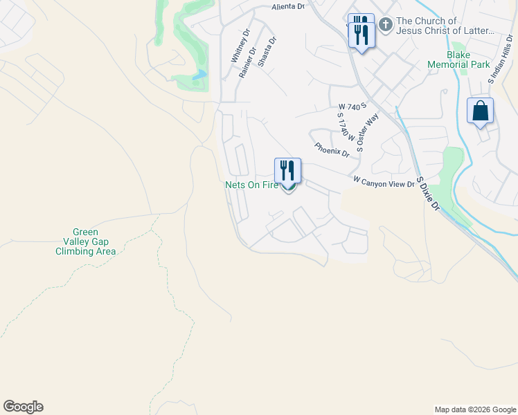 map of restaurants, bars, coffee shops, grocery stores, and more near 1999 West Canyon View Drive in St. George