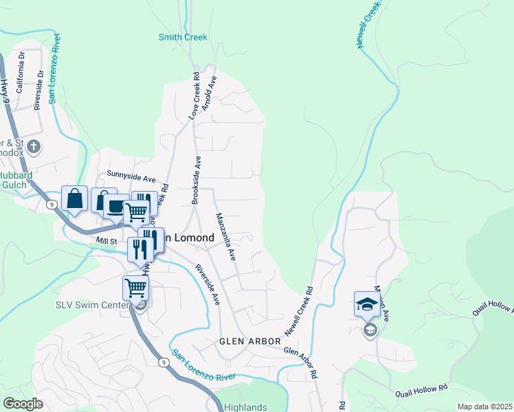 map of restaurants, bars, coffee shops, grocery stores, and more near 194 El Solyo Avenue in Ben Lomond