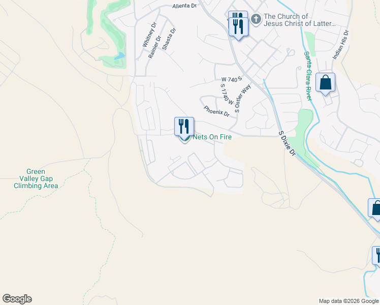 map of restaurants, bars, coffee shops, grocery stores, and more near 1122 South 1790 West Circle in St. George