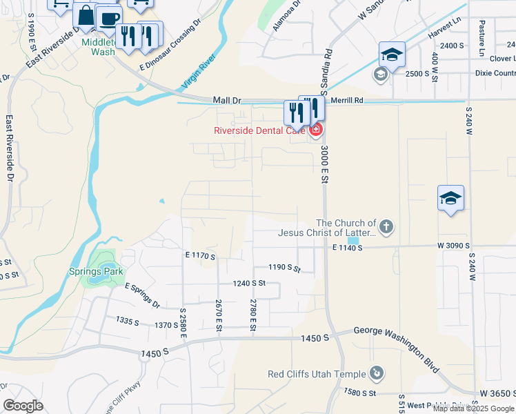 map of restaurants, bars, coffee shops, grocery stores, and more near 2799 Stonedale Drive in St. George