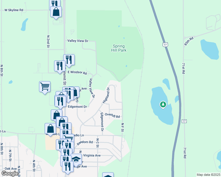 map of restaurants, bars, coffee shops, grocery stores, and more near 611 Highland Drive in Arkansas City