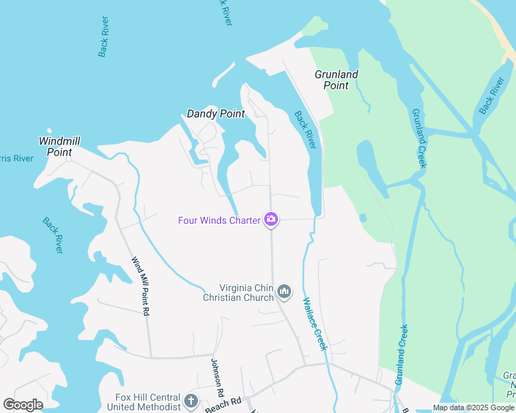 map of restaurants, bars, coffee shops, grocery stores, and more near 207 Dandy Point Road in Hampton