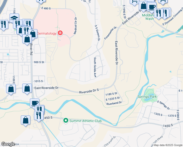 map of restaurants, bars, coffee shops, grocery stores, and more near 1031 South 1740 East in St. George