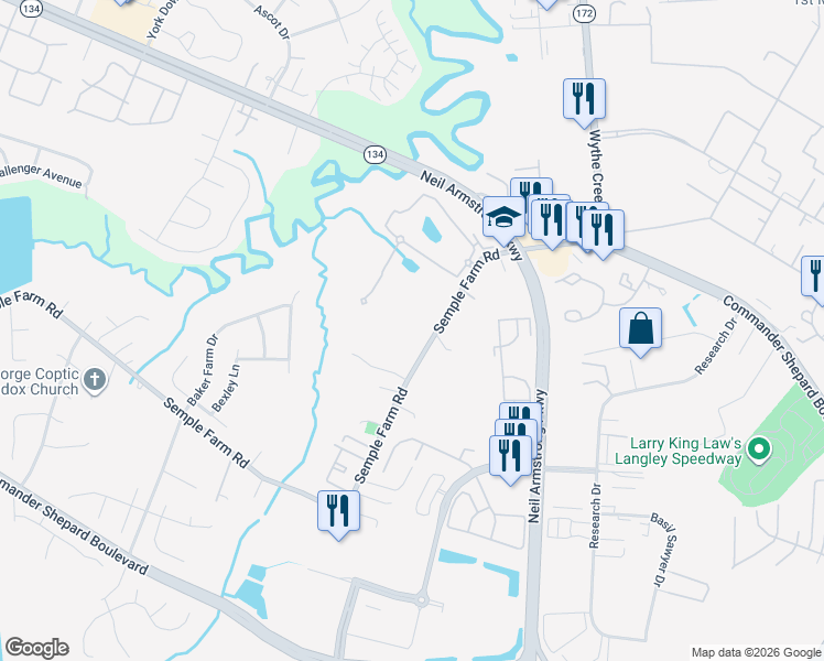 map of restaurants, bars, coffee shops, grocery stores, and more near 68 Semple Farm Road in Hampton