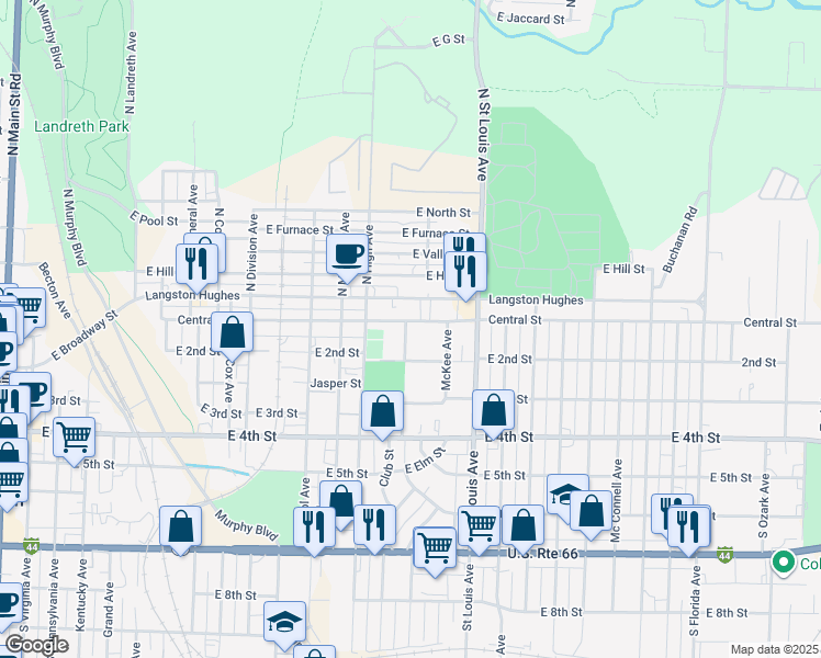 map of restaurants, bars, coffee shops, grocery stores, and more near 227 Comingo Avenue in Joplin