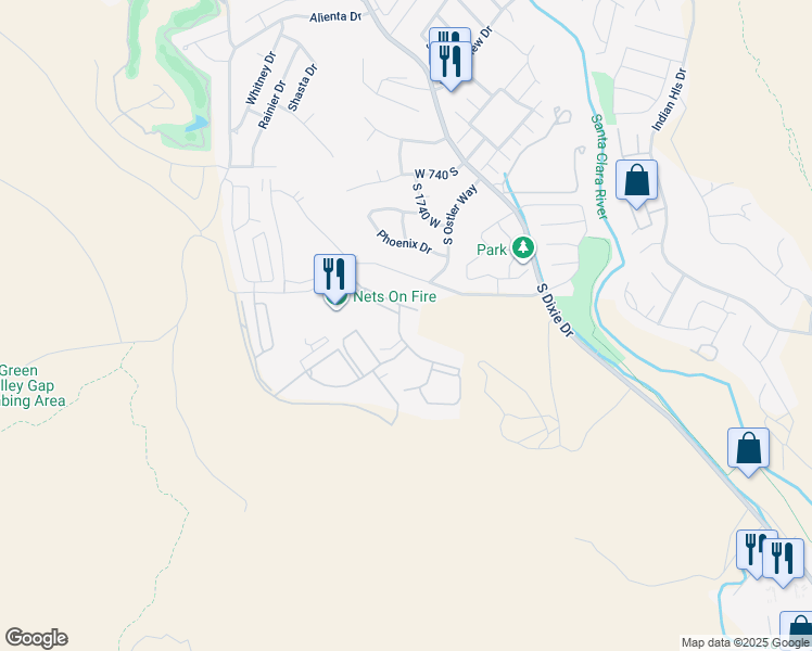 map of restaurants, bars, coffee shops, grocery stores, and more near 1845 West Canyon View Drive in St. George