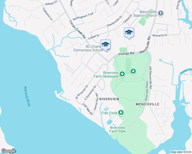 map of restaurants, bars, coffee shops, grocery stores, and more near 27 East Governor Drive in Newport News