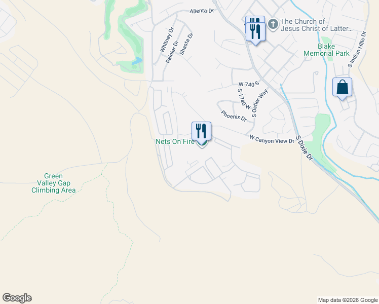 map of restaurants, bars, coffee shops, grocery stores, and more near 1999 West Canyon View Drive in St. George