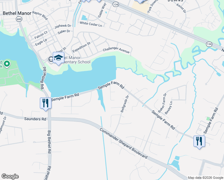 map of restaurants, bars, coffee shops, grocery stores, and more near 12 Peppermint Way in Hampton