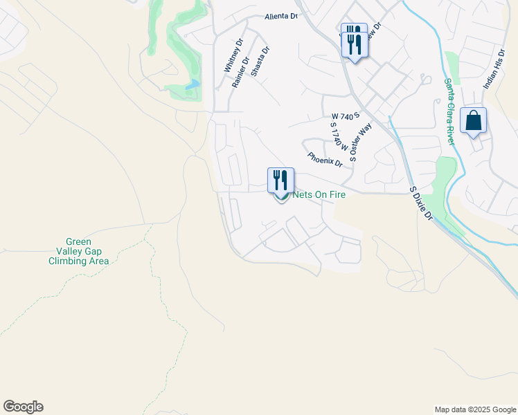 map of restaurants, bars, coffee shops, grocery stores, and more near 1999 West Canyon View Drive in St. George