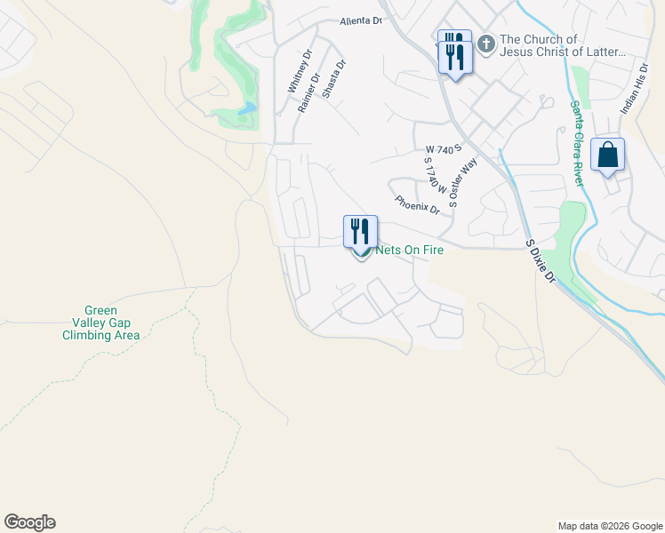 map of restaurants, bars, coffee shops, grocery stores, and more near 1999 West Canyon View Drive in St. George