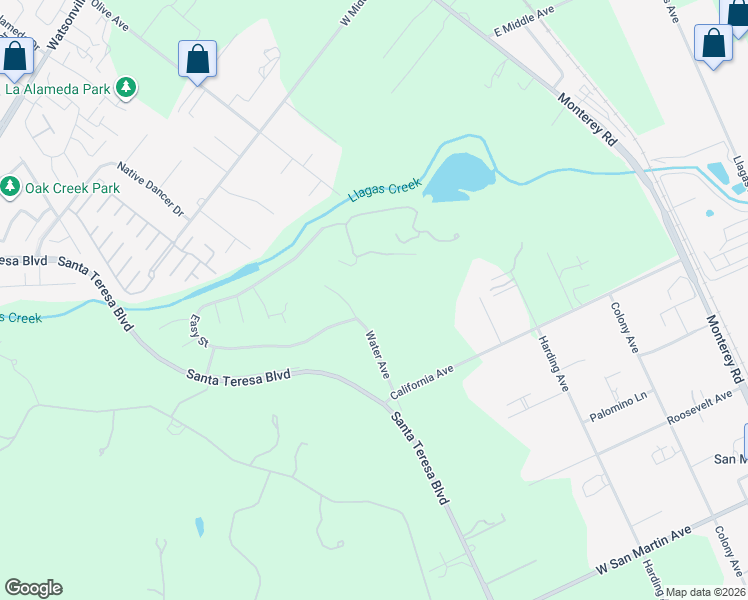 map of restaurants, bars, coffee shops, grocery stores, and more near 14138-14292 Water Avenue in San Martin