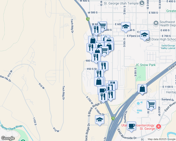 map of restaurants, bars, coffee shops, grocery stores, and more near 175 West 900 South in St. George