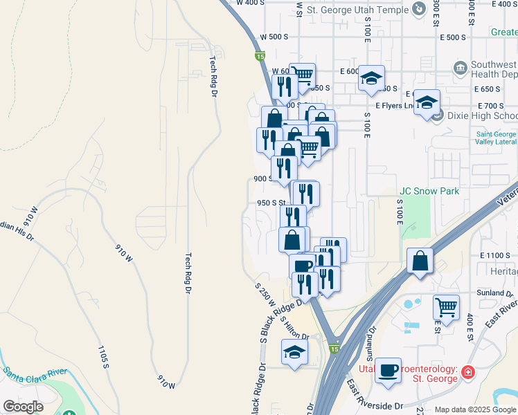 map of restaurants, bars, coffee shops, grocery stores, and more near 175 West 900 South in St. George