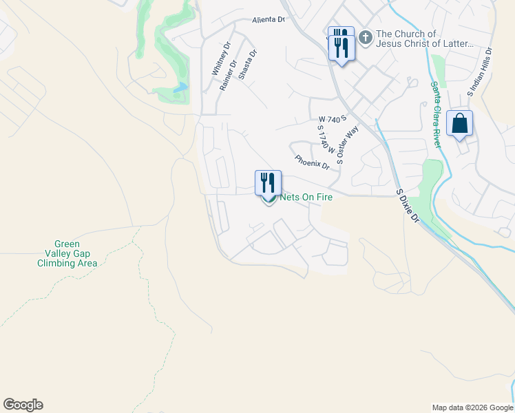 map of restaurants, bars, coffee shops, grocery stores, and more near 1999 West Canyon View Drive in St. George