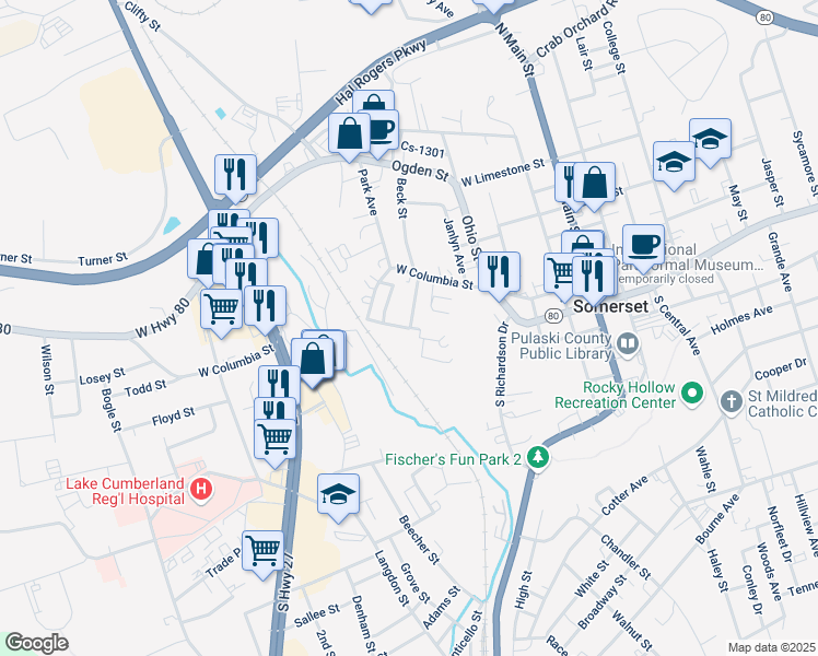 map of restaurants, bars, coffee shops, grocery stores, and more near 115 West Street in Somerset