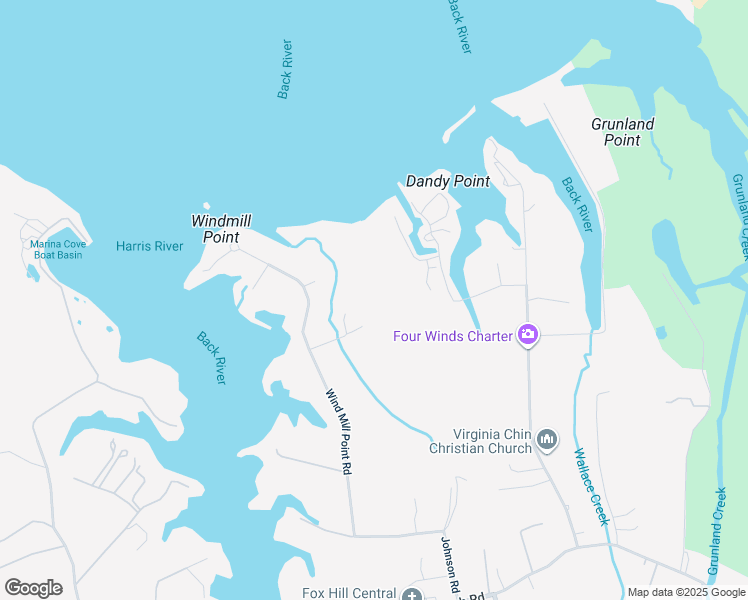 map of restaurants, bars, coffee shops, grocery stores, and more near Wind Mill Point Road in Hampton
