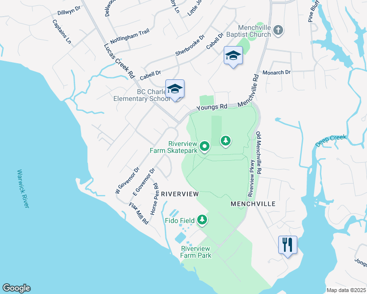 map of restaurants, bars, coffee shops, grocery stores, and more near 94 Shoemaker Circle in Newport News