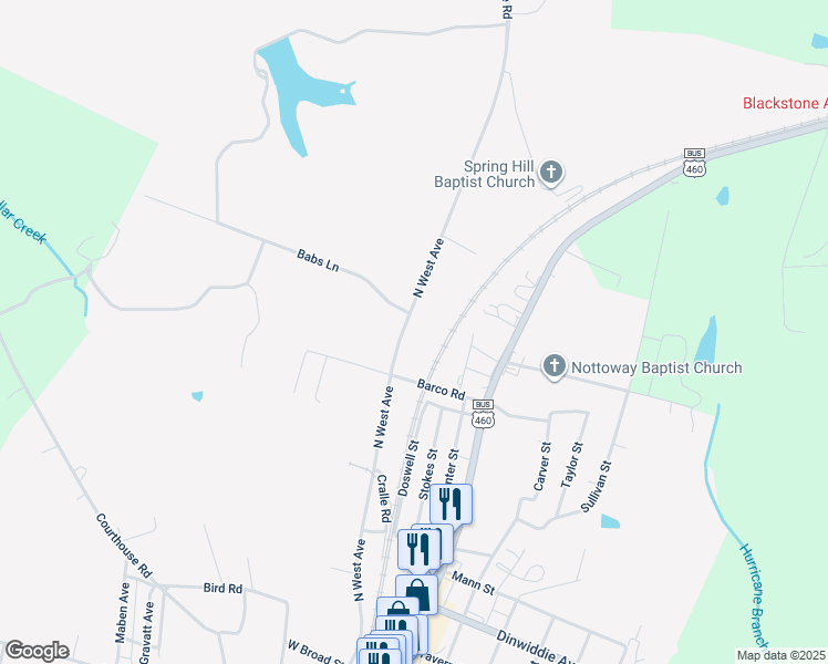 map of restaurants, bars, coffee shops, grocery stores, and more near in Blackstone