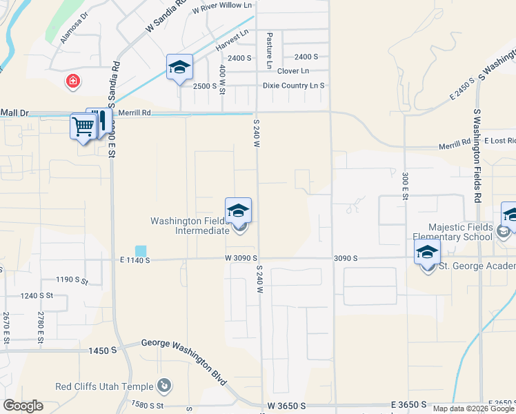 map of restaurants, bars, coffee shops, grocery stores, and more near 1862 South 240 West in St. George