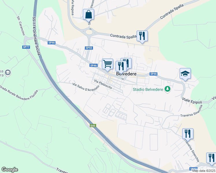 map of restaurants, bars, coffee shops, grocery stores, and more near 70 Via Plebiscito in Belvedere