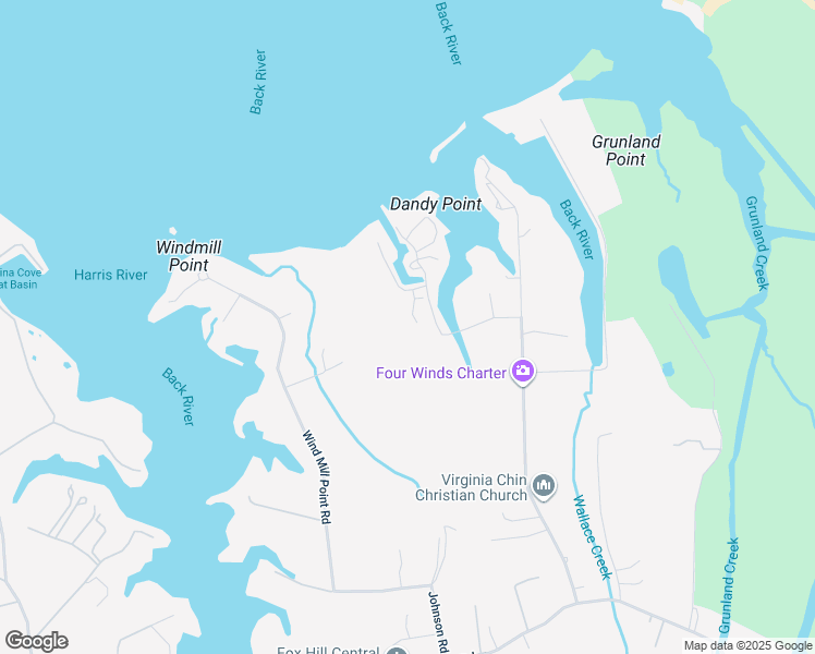 map of restaurants, bars, coffee shops, grocery stores, and more near 9410 Wind Mill Point Road in Hampton