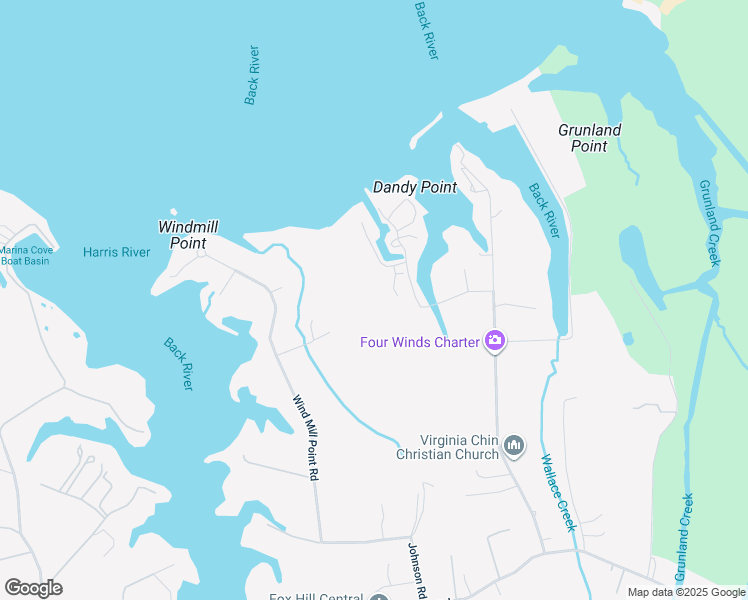 map of restaurants, bars, coffee shops, grocery stores, and more near 9408 Wind Mill Point Road in Hampton